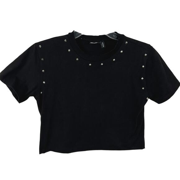💘Sold 💘not for sale💘ASOS Women Short Sleeve Studded Cropped Baby T-shirt Top Got - Picture 1 of 6